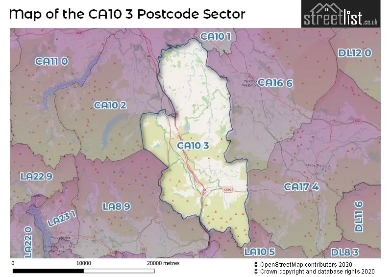 Map of the CA10 3 and surrounding postcode sector