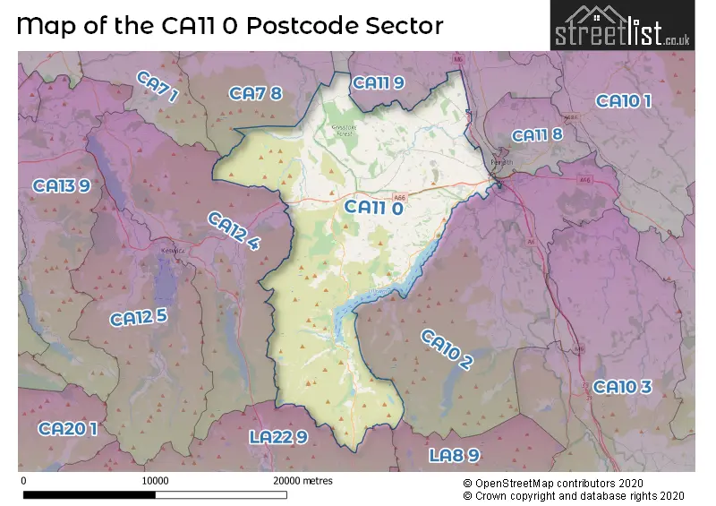 Map of the CA11 0 and surrounding postcode sector