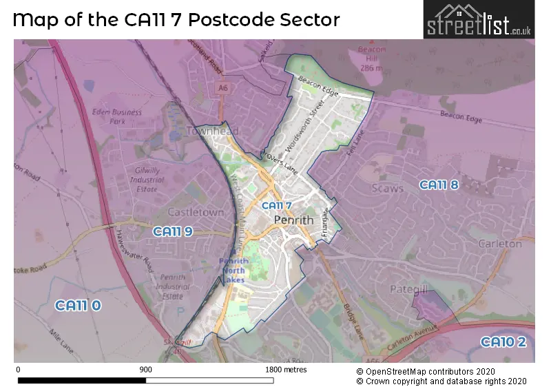 Map of the CA11 7 and surrounding postcode sector