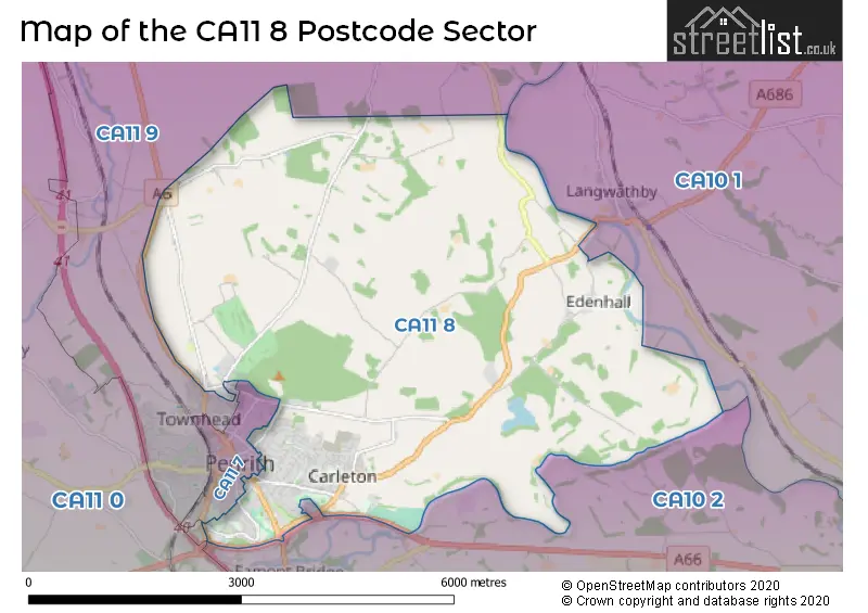 Map of the CA11 8 and surrounding postcode sector