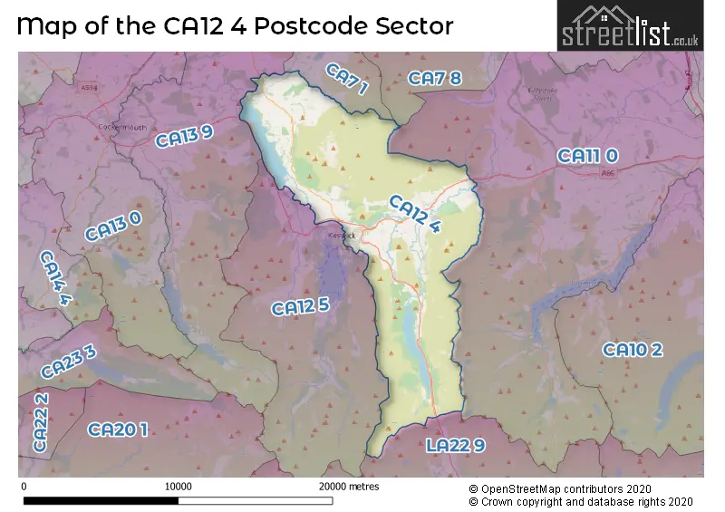 Map of the CA12 4 and surrounding postcode sector