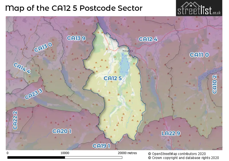 Map of the CA12 5 and surrounding postcode sector