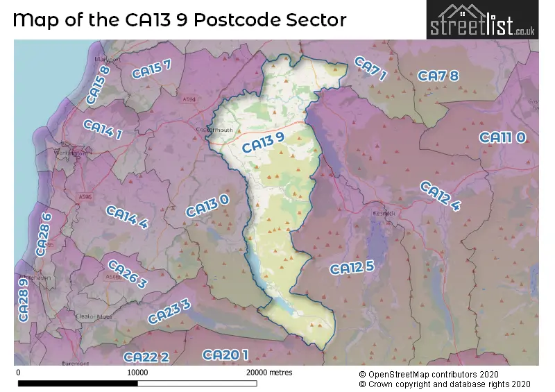 Map of the CA13 9 and surrounding postcode sector