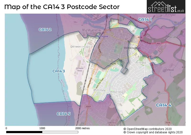 Map of the CA14 3 and surrounding postcode sector