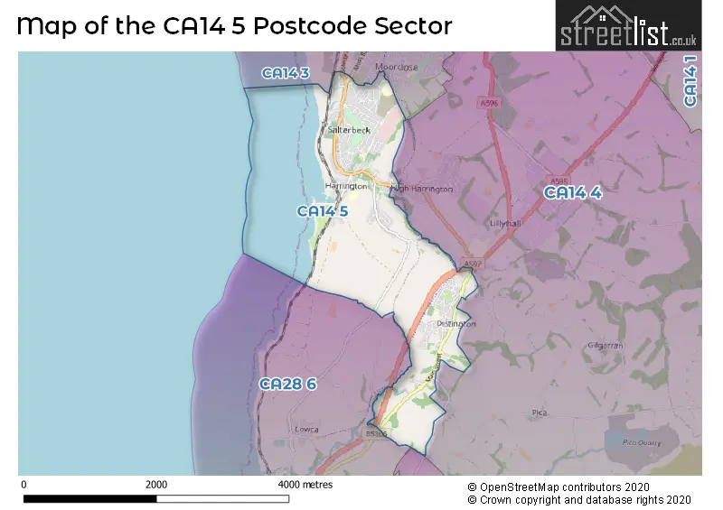Map of the CA14 5 and surrounding postcode sector
