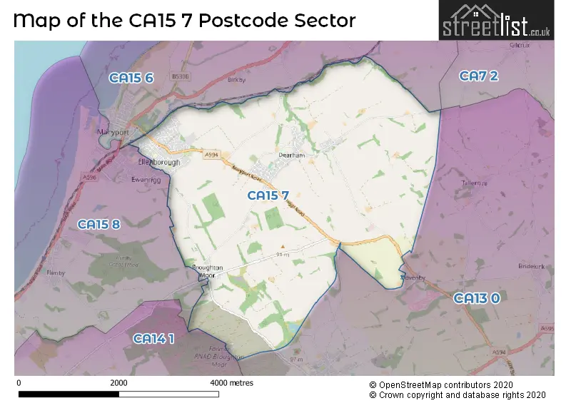 Map of the CA15 7 and surrounding postcode sector