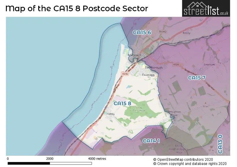 Map of the CA15 8 and surrounding postcode sector