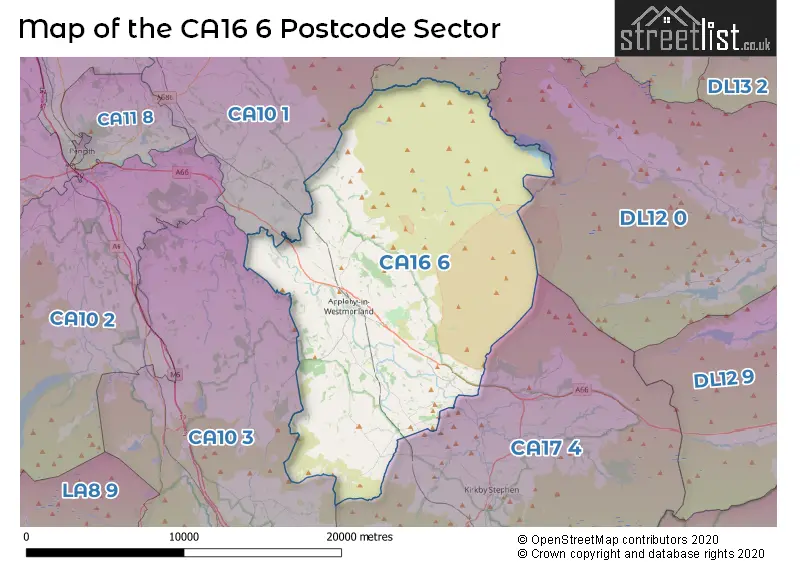 Map of the CA16 6 and surrounding postcode sector