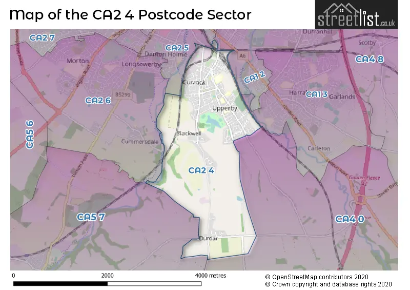 Map of the CA2 4 and surrounding postcode sector