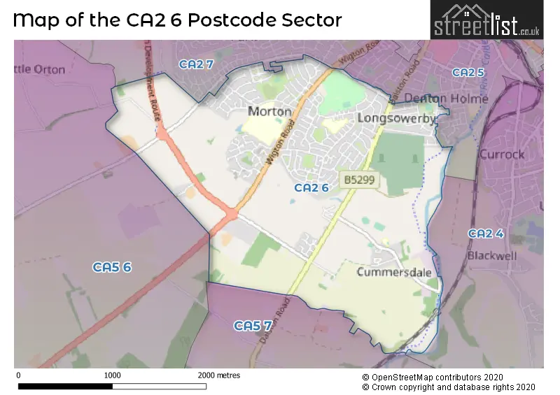 Map of the CA2 6 and surrounding postcode sector