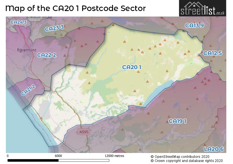 Map of the CA20 1 and surrounding postcode sector