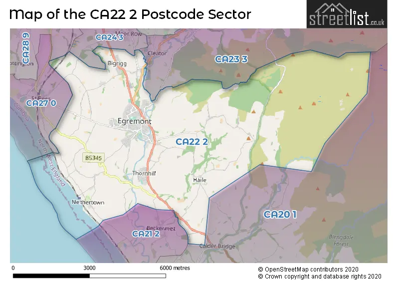 Map of the CA22 2 and surrounding postcode sector