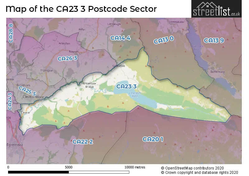 Map of the CA23 3 and surrounding postcode sector