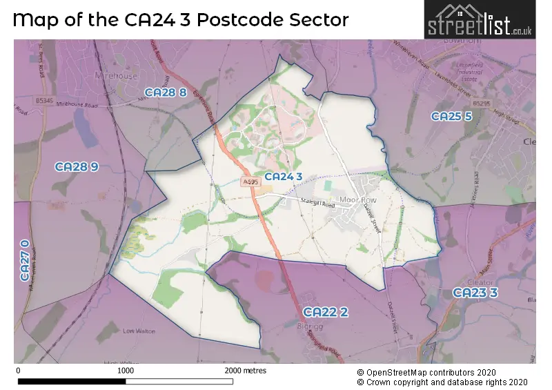 Map of the CA24 3 and surrounding postcode sector