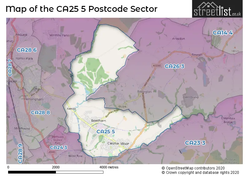 Map of the CA25 5 and surrounding postcode sector