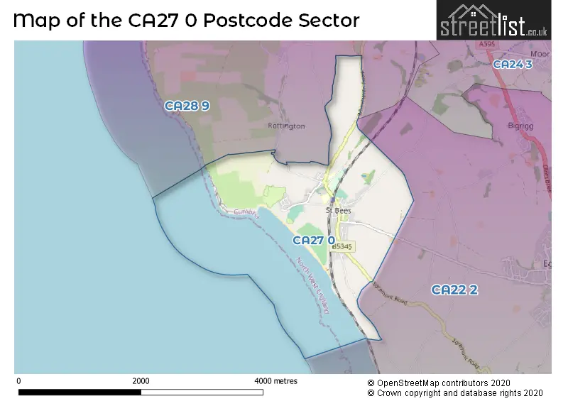 Map of the CA27 0 and surrounding postcode sector