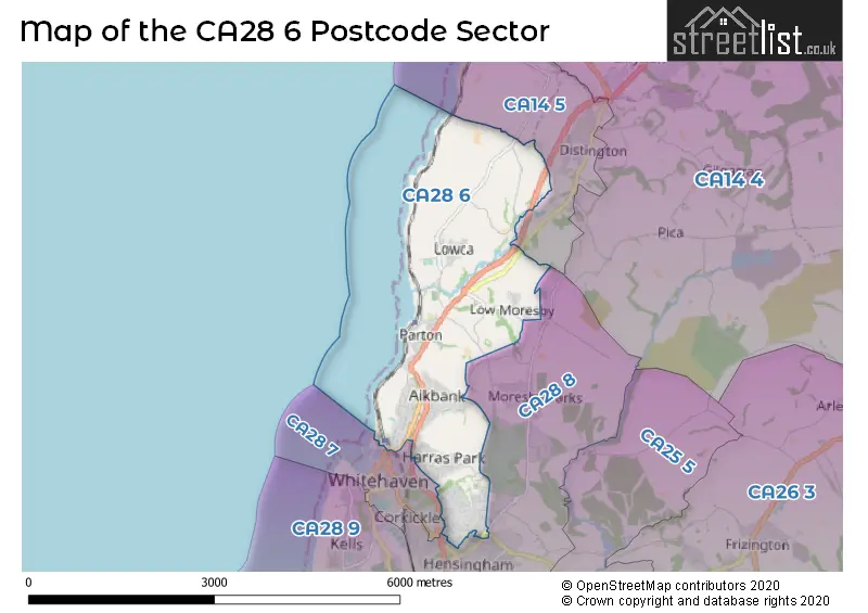 Map of the CA28 6 and surrounding postcode sector
