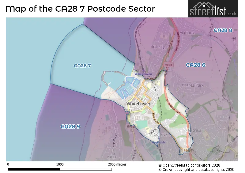 Map of the CA28 7 and surrounding postcode sector