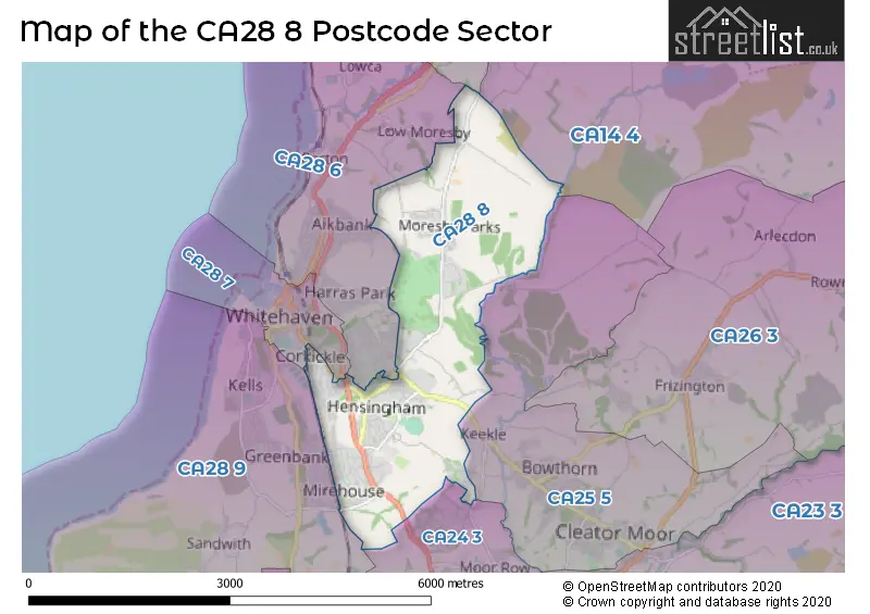 Map of the CA28 8 and surrounding postcode sector