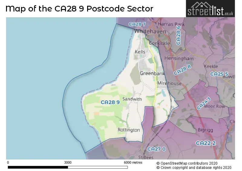 Map of the CA28 9 and surrounding postcode sector