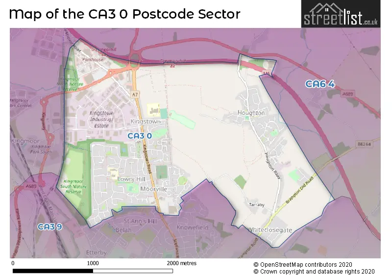 Map of the CA3 0 and surrounding postcode sector