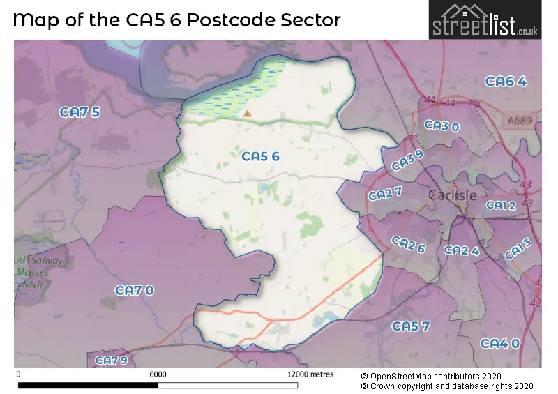 Map of the CA5 6 and surrounding postcode sector