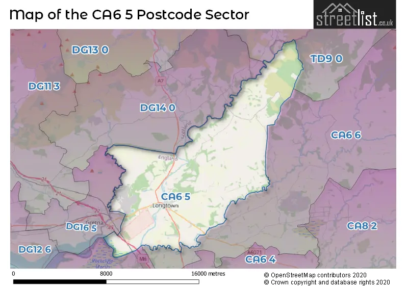 Map of the CA6 5 and surrounding postcode sector