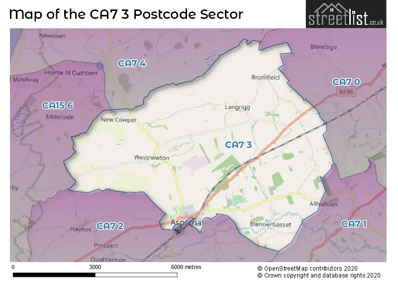 Map of the CA7 3 and surrounding postcode sector