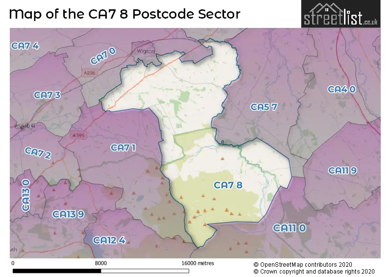 Map of the CA7 8 and surrounding postcode sector