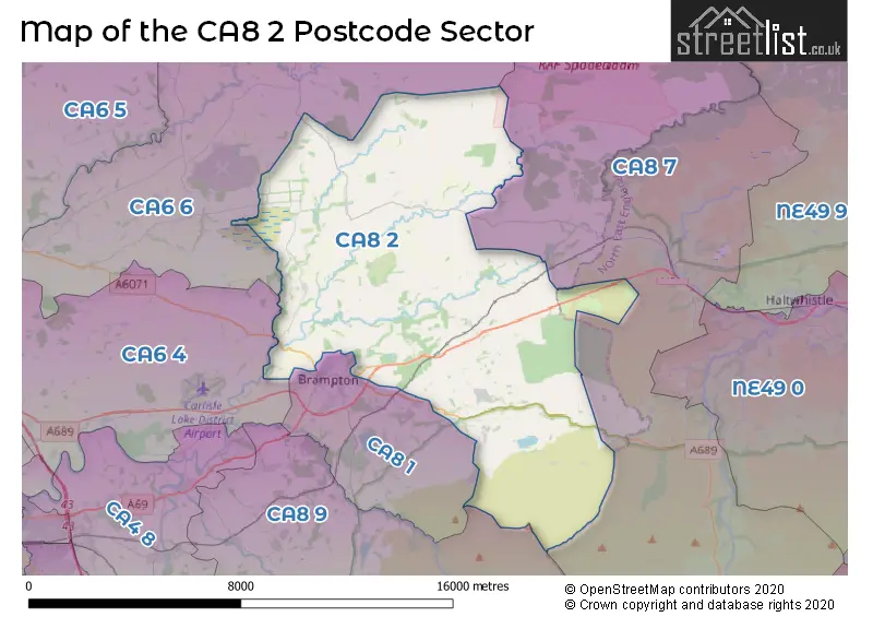 Map of the CA8 2 and surrounding postcode sector