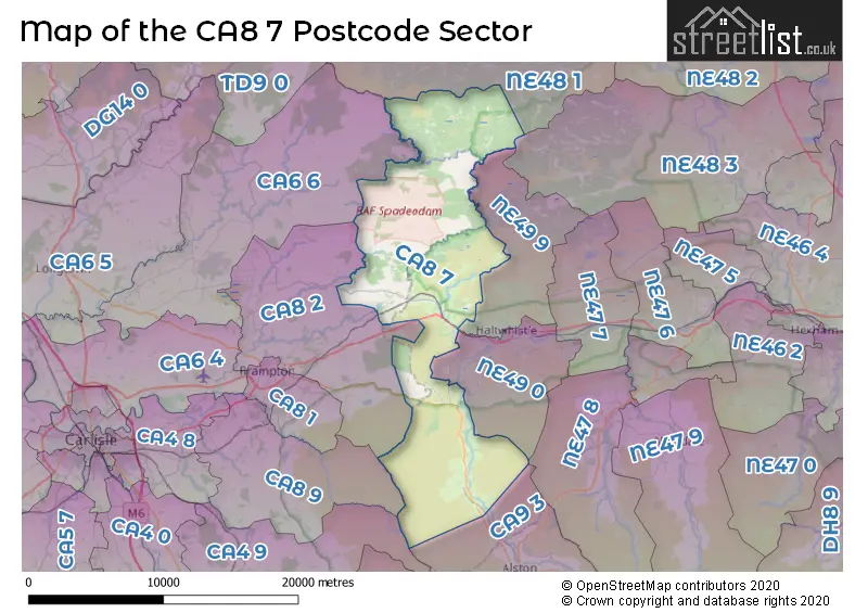 Map of the CA8 7 and surrounding postcode sector