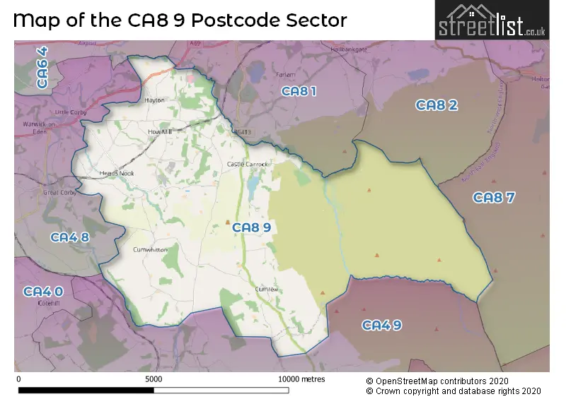 Map of the CA8 9 and surrounding postcode sector