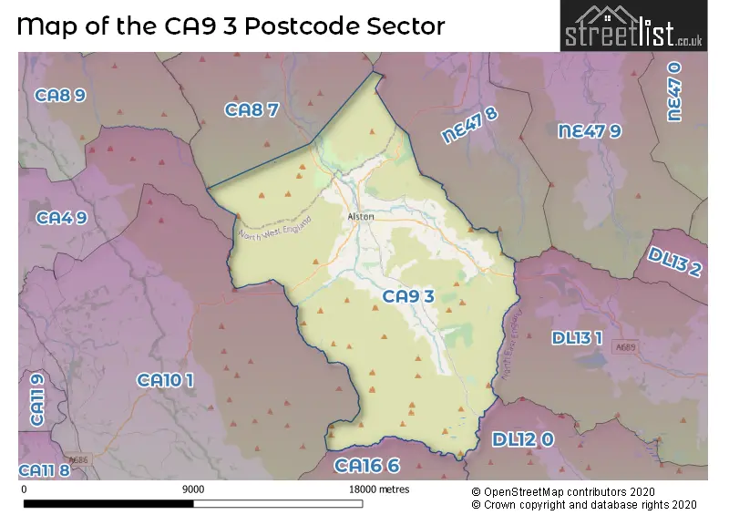 Map of the CA9 3 and surrounding postcode sector