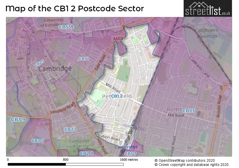 Map of the CB1 2 and surrounding postcode sector