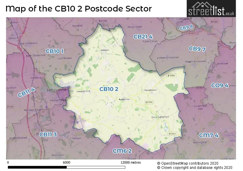 Map of the CB10 2 and surrounding postcode sector