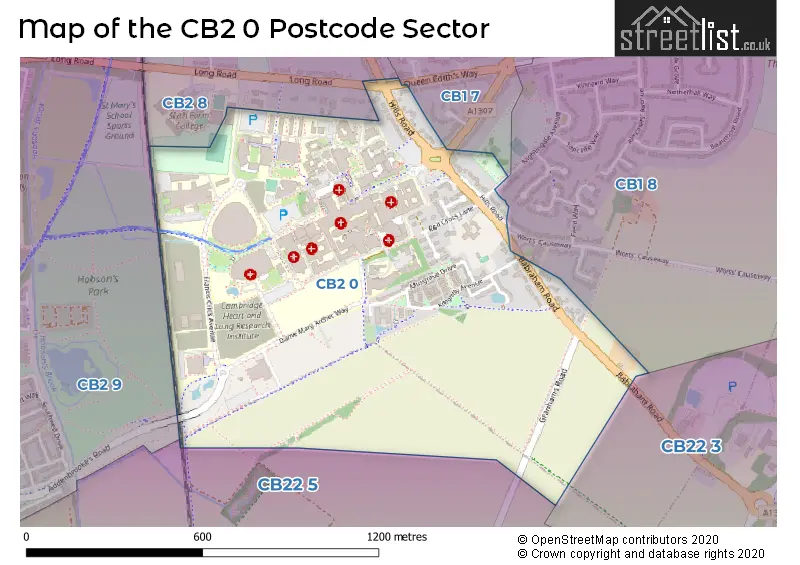 Map of the CB2 0 and surrounding postcode sector