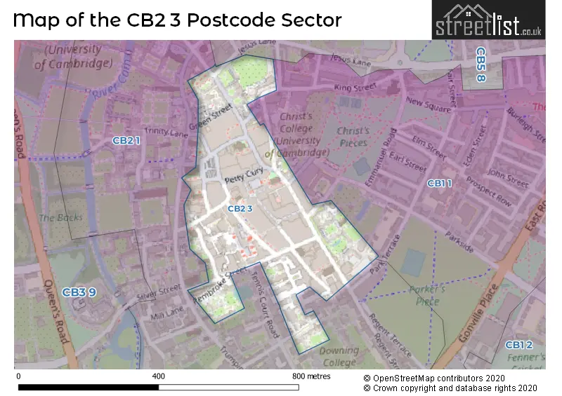 Map of the CB2 3 and surrounding postcode sector