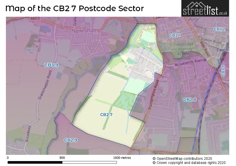 Map of the CB2 7 and surrounding postcode sector