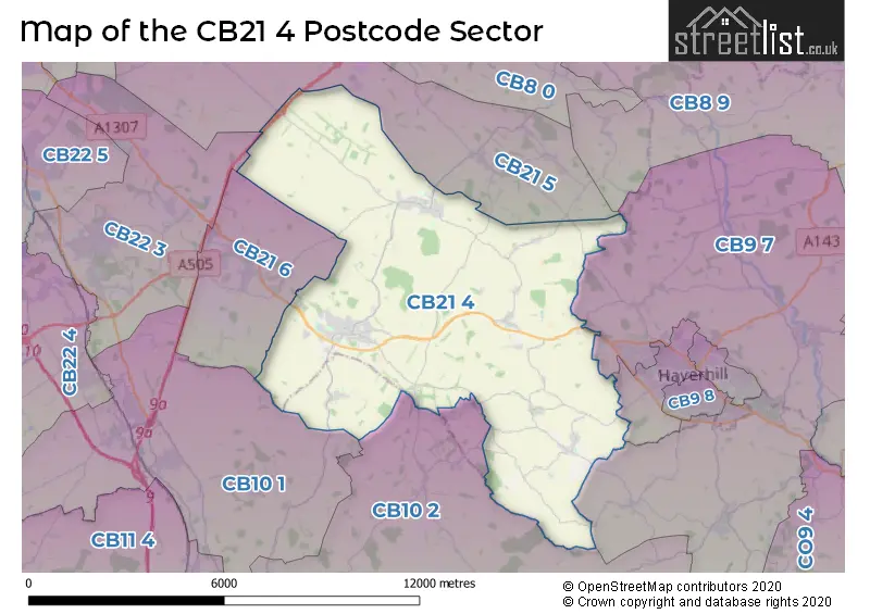 Map of the CB21 4 and surrounding postcode sector