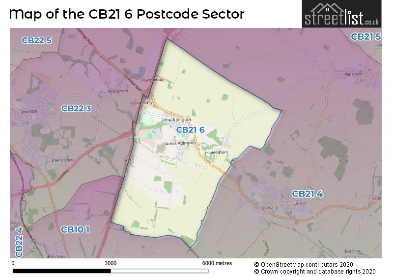Map of the CB21 6 and surrounding postcode sector