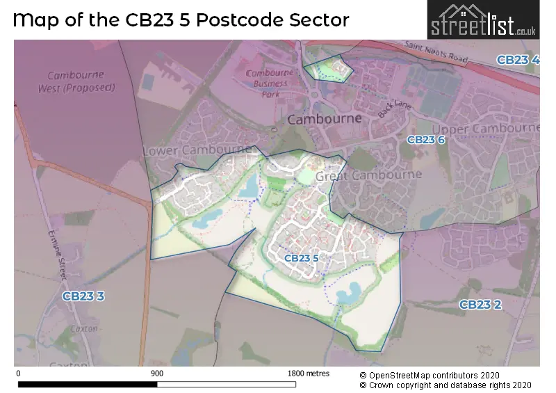 Map of the CB23 5 and surrounding postcode sector