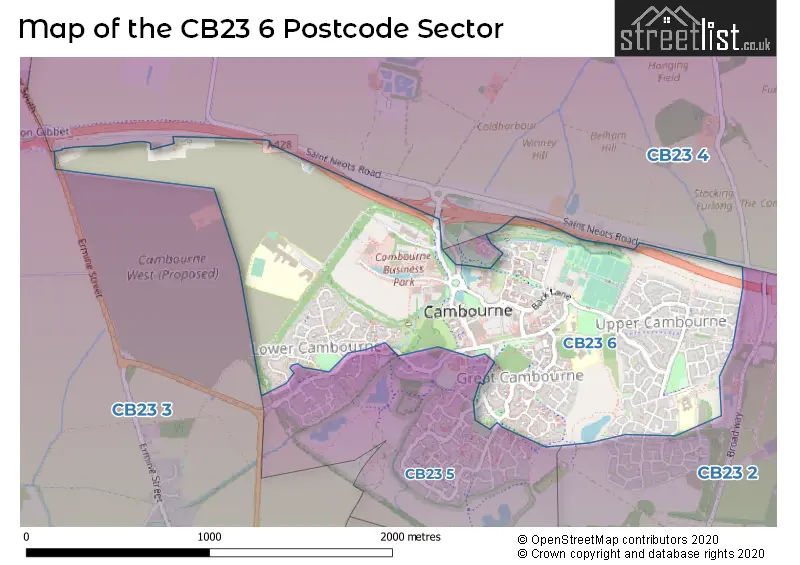Map of the CB23 6 and surrounding postcode sector