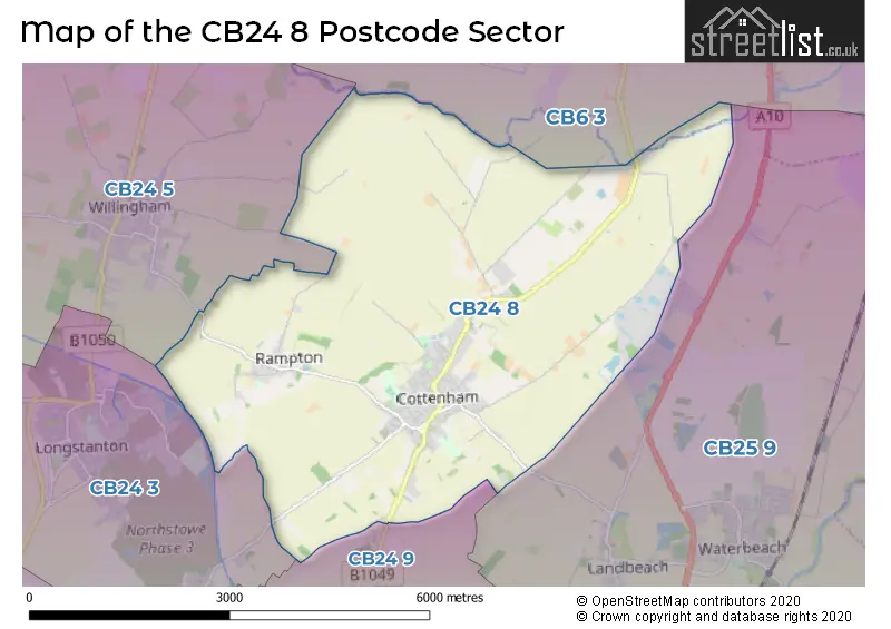 Map of the CB24 8 and surrounding postcode sector