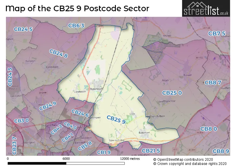 Map of the CB25 9 and surrounding postcode sector