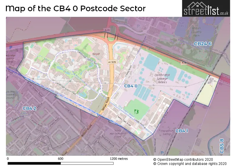 Map of the CB4 0 and surrounding postcode sector