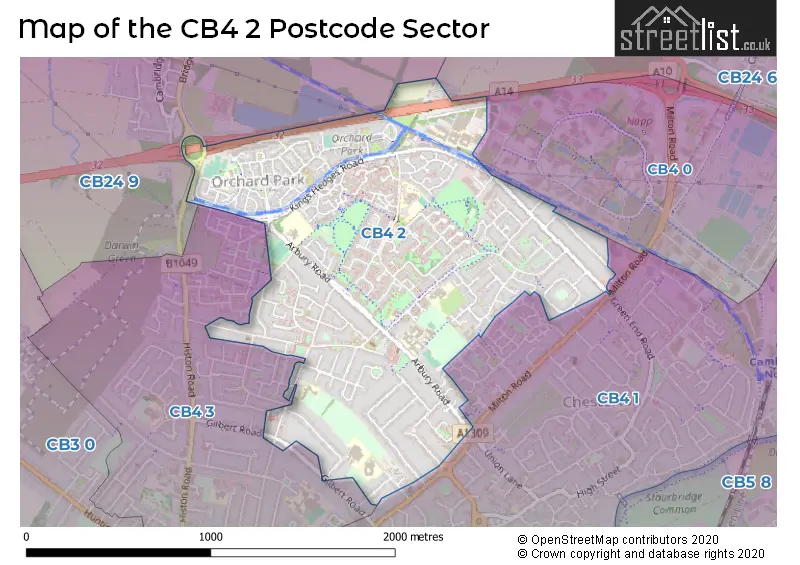 Map of the CB4 2 and surrounding postcode sector