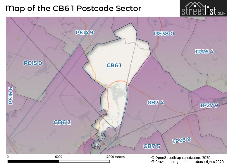 Map of the CB6 1 and surrounding postcode sector