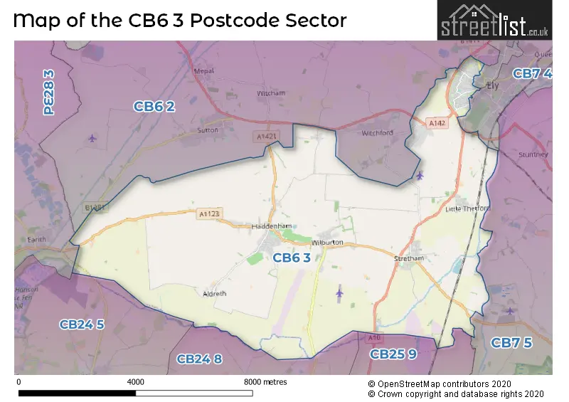 Map of the CB6 3 and surrounding postcode sector