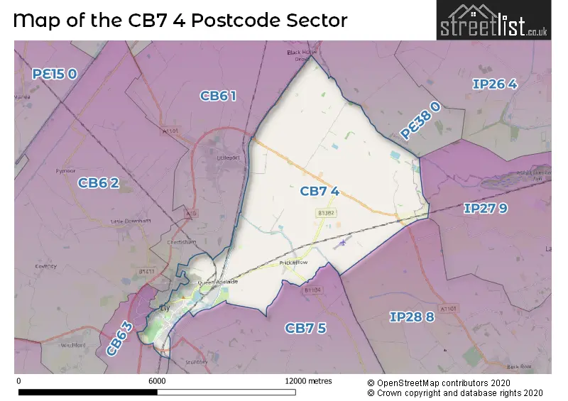 Map of the CB7 4 and surrounding postcode sector