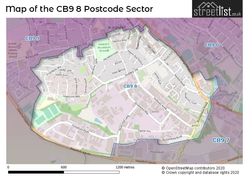 Map of the CB9 8 and surrounding postcode sector